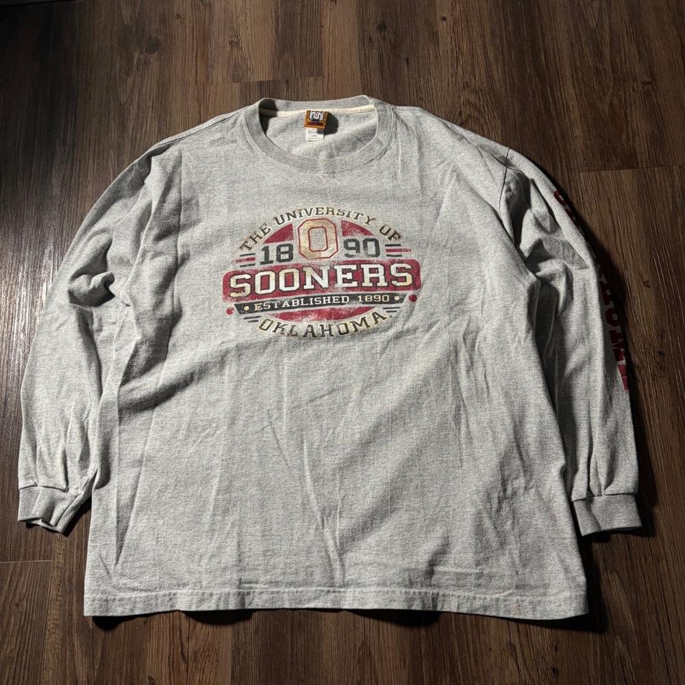 University of Oklahoma Sooners Long Sleeve T Shirt Men's Large Gray‎ EST 1890